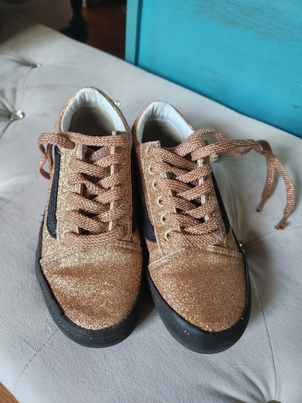 Gold Glitter Girl Casual Lace-Up Sneakers